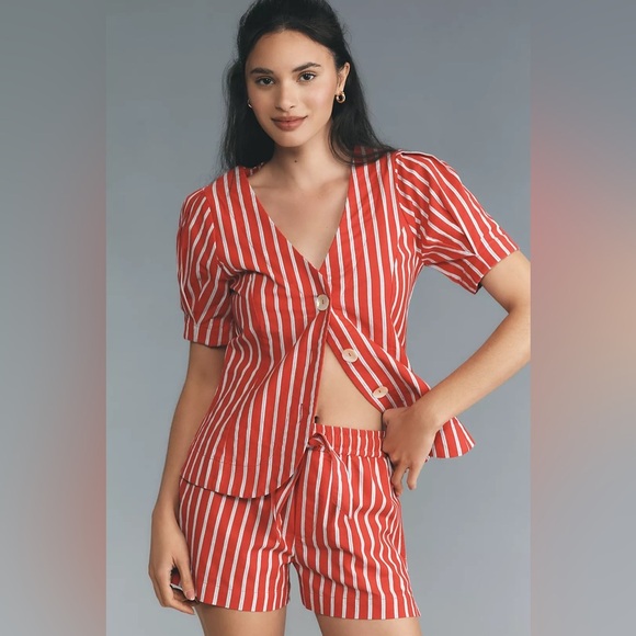 Damson Madder Tops - NWT! Anthropologie Damson Madder Shell Linen Blend Puff-Sleeve Blouse - Size 2 🏆